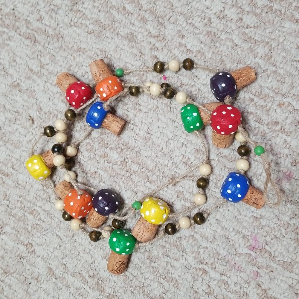Hand Crafted Rainbow Toadstools Champagne Corks Rustic Garland